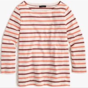 J. Crew Coral Striped 3/4 Sleeve Tee